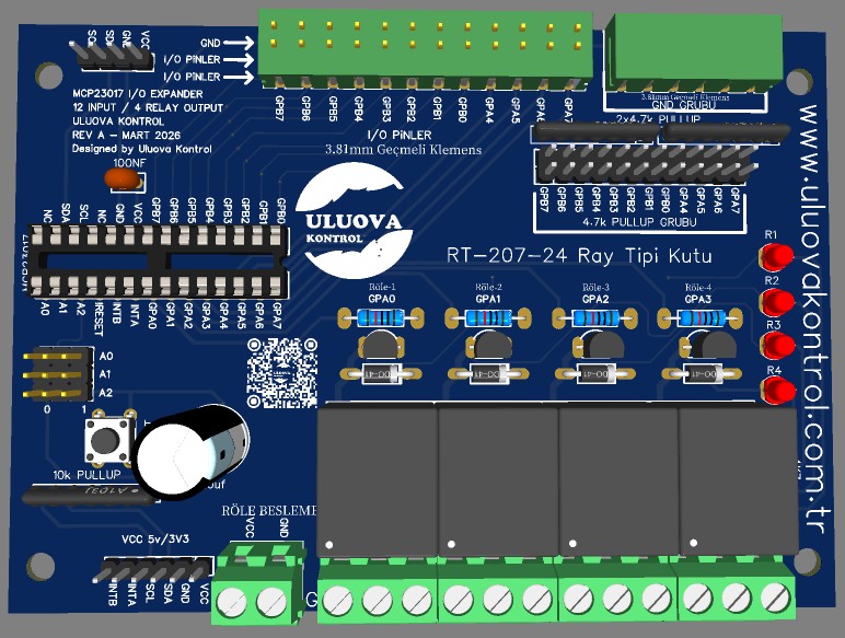  I2C Röle Modülü | I2C I/O Expander Röle Modül Kartı – 12 Digital Input-Output / 4 Relay Output