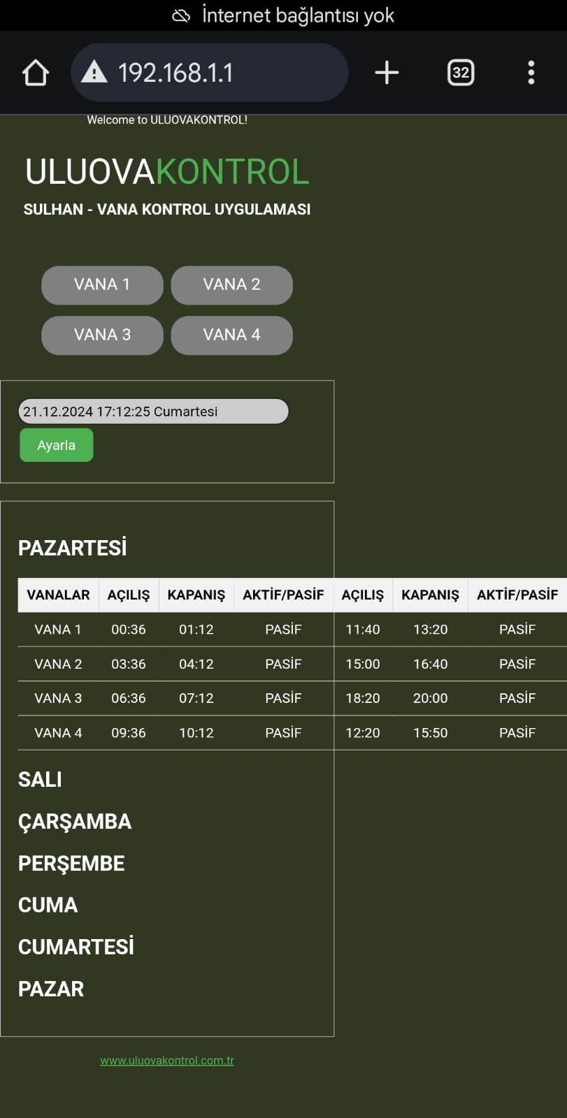 SULHAN WİFİ VANA KONTROL CİHAZI